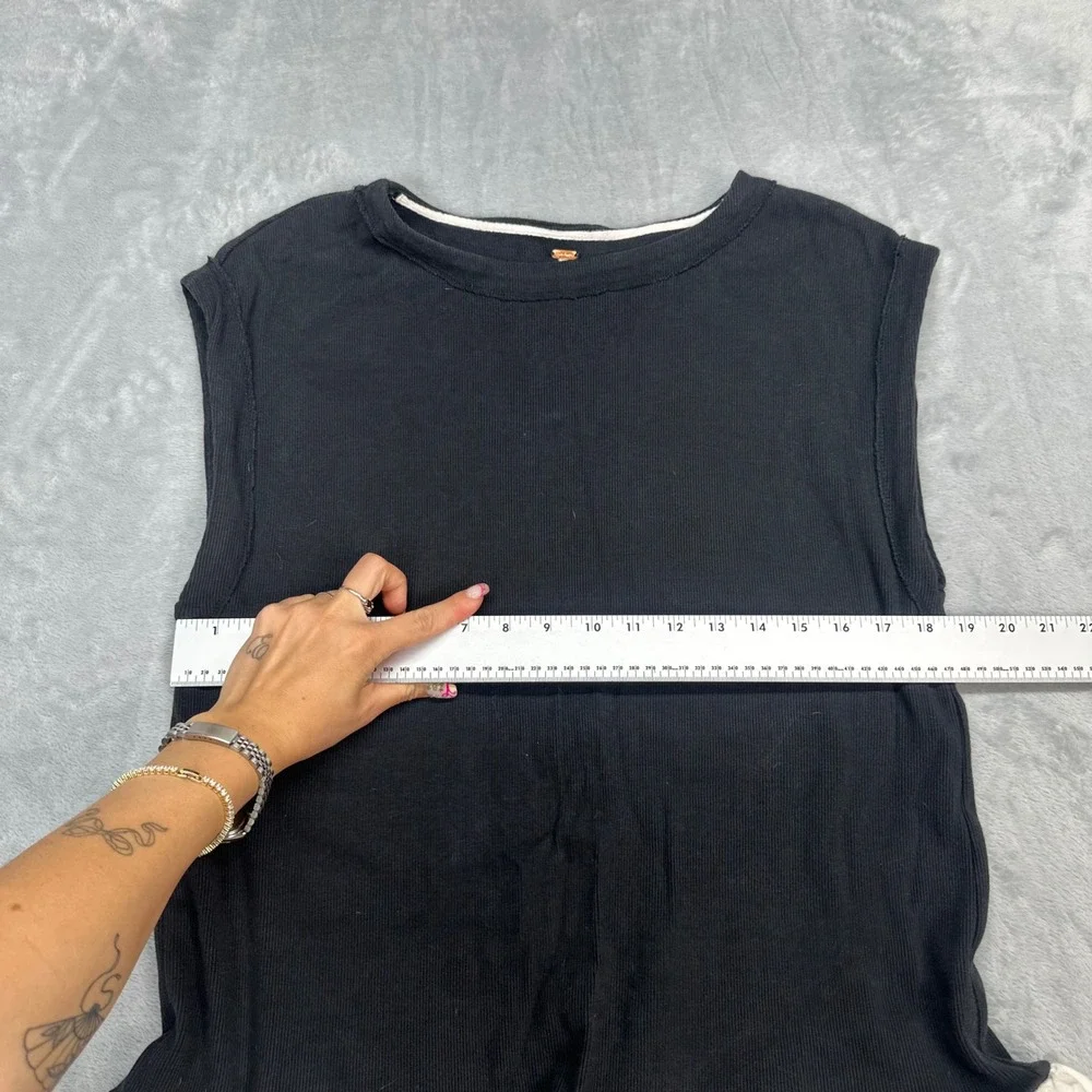Free People Black White Mixed Media Ribbed Peplum Mini Dress Tunic Womens Medium - Picture 4 of 5